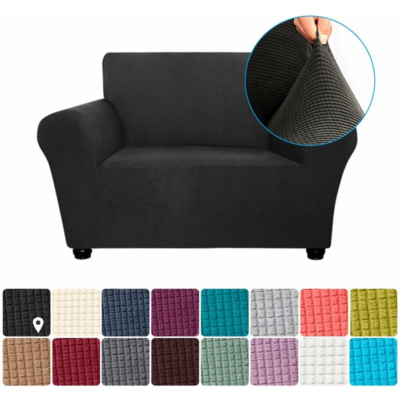 

Funda elastica para sofa Funda de licra antideslizante para sofa suave Funda de sofa de 1 plaza Lavable para sala de estar Ninos Mascotas £¨Negro£©