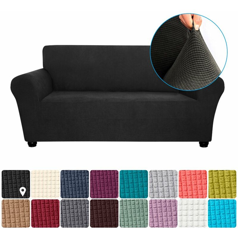 

Funda elastica para sofa Funda de licra antideslizante para sofa suave Funda de sofa de 2 plazas lavable para sala de estar Ninos Mascotas （Negro）
