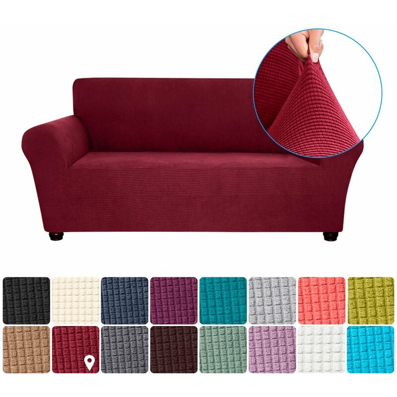 

Funda elastica para sofa Funda de licra antideslizante para sofa suave Funda de sofa de 2 plazas lavable para sala de estar Ninos Mascotas （Rojo vino）