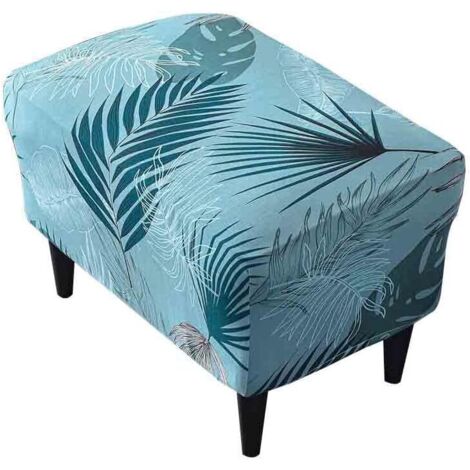 Funda elástica rectangular para otomana, protector de muebles con base elástica, antideslizante y lavable (hojas azul lago)