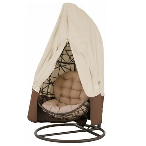 Funda impermeable de mimbre para silla colgante de jardín, funda para silla colgante tipo huevo, resistente al agua y al polvo (beige, 190 x 115 cm)