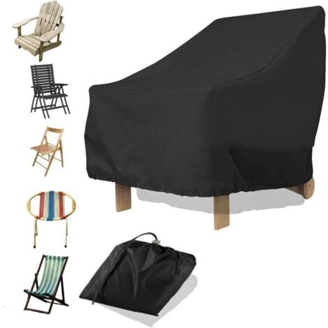 Funda impermeable negra para silla de jardín de exterior 210D – 89 x 97 x 79 cm, con cordón ajustable y bolsa de almacenamiento.
