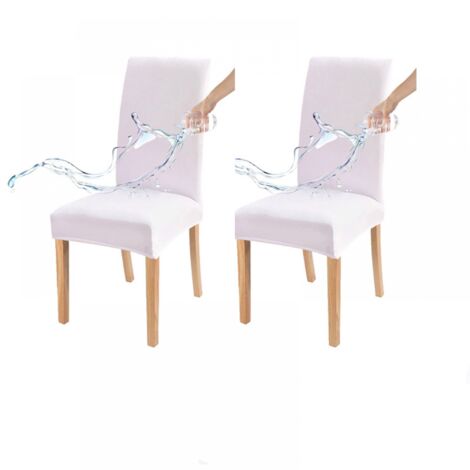 Funda impermeable para silla, universal para todas las estaciones, color liso, fácil de limpiar, blanca (juego de dos piezas)