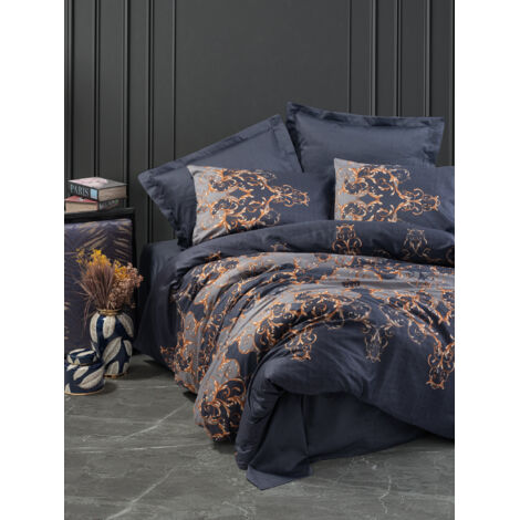 Funda nórdica, funda nórdica, ropa de cama Set 100% Algodón Dark Azul Gold