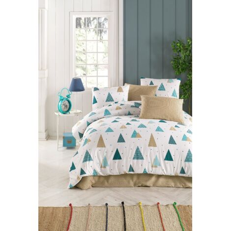 Funda nórdica, funda nórdica, ropa de cama Set Blanco Azul Beige