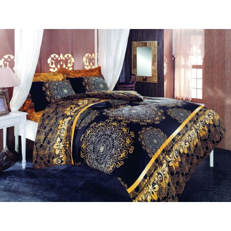 Funda nórdica, funda nórdica, ropa de cama Set Negro Amarillo Beige Marrón