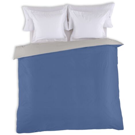FUNDA NORDICA reversible azulón-plomo - Cama de 135/140 (1 pieza) - 50% algodón / 50% poliéster - 144 hilos. Gramage: 115