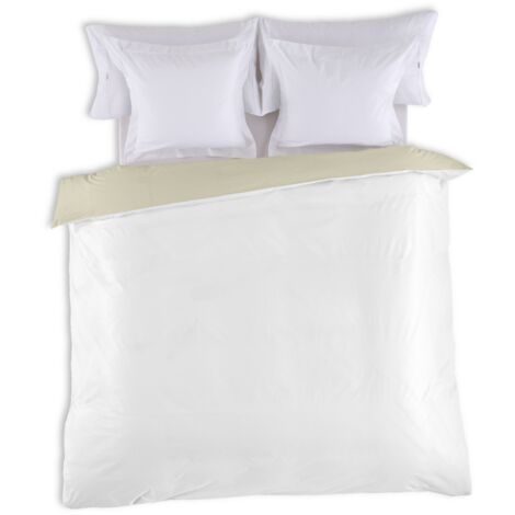 FUNDA NORDICA reversible bicolor blanco-piedra - Cama de 150/160 (1 pieza) - 100% algodón - 144 hilos. Gramage: 115