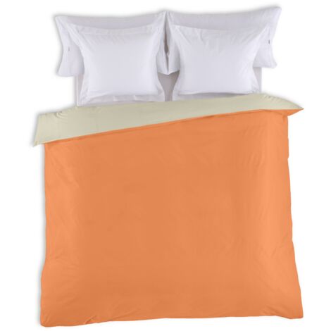 FUNDA NORDICA reversible bicolor mango-piedra - Cama de 135/140 (1 pieza) - 100% algodón - 144 hilos. Gramage: 115