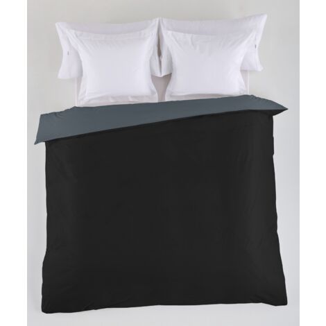 FUNDA NORDICA reversible negro-gris - Cama de 135/140 (1 pieza) - 50% algodón / 50% poliéster - 144 hilos. Gramage: 115