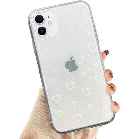 FUNDA PARA APPLE IPHONE 11 FUNDA SILICONA TRANSPARENTE HOLO CORAZONES