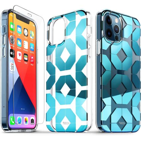 FUNDA PARA APPLE IPHONE 12/12 PRO ESTAMPADOS AZULES + CRISTAL