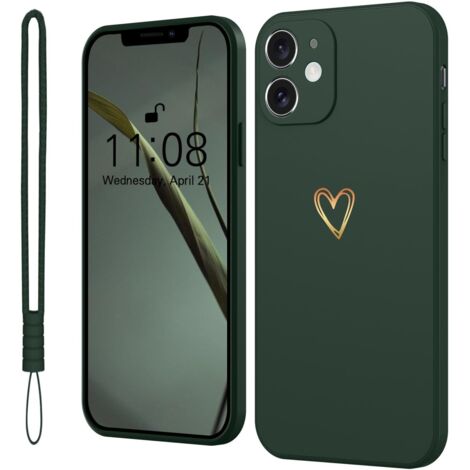 FUNDA PARA APPLE IPHONE 12 CARCASA TRASERA VERDE BOTELLA CORAZÓN DORADO