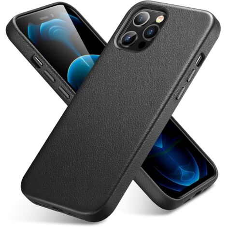 FUNDA PARA APPLE IPHONE 12 PRO MAX NEGRA DE PIEL SÍMIL CON PARTE TRASERA SÓLIDA