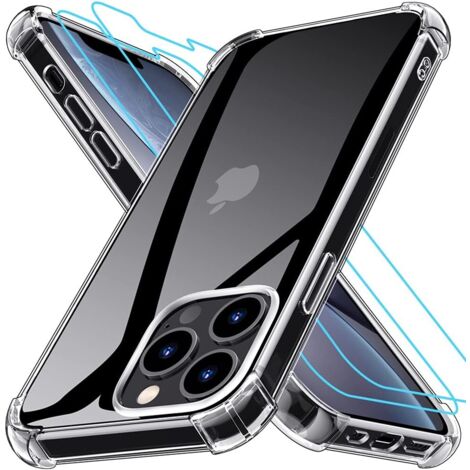 FUNDA PARA APPLE IPHONE 13 PRO MAX SILICONA TRANSPARENTE 2X VIDRIO TEMPLADO