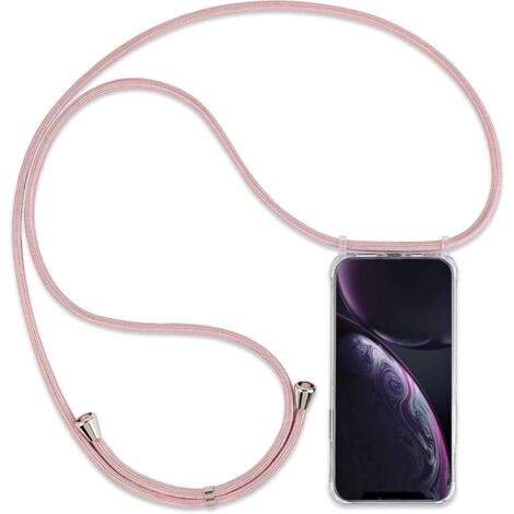 FUNDA PARA APPLE IPHONE XR CON PARTE TRASERA RÍGIDA TRANSPARENTE CON CORDÓN ROSA
