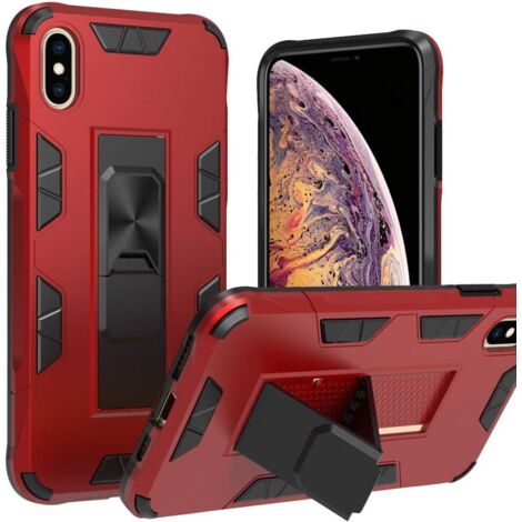 FUNDA PARA APPLE IPHONE XS MAX 6.46" ROJA REFORZADA CON SOPORTE A1921