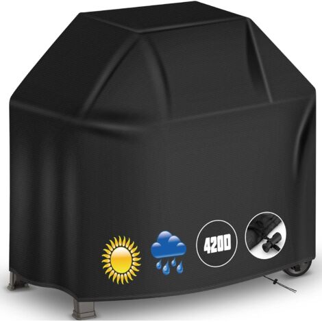 Funda para barbacoa de exterior, tela Oxford 420D resistente, resistente al viento, anti-UV y al agua, con bolsa de almacenamiento con cordón (105 x 49 x 102 cm, color negro)
