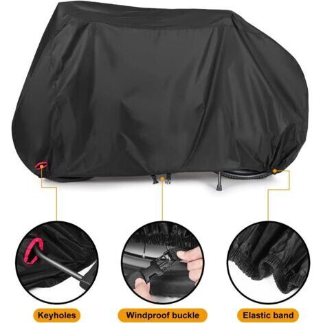 Funda para bicicleta de exterior, tela Oxford 210D, impermeable, para 2 bicicletas con orificios para bloqueo, hebilla resistente al viento, bolsa de almacenamiento para bicicletas de carretera MTB al