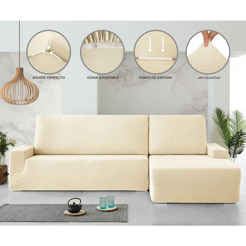 

Eiffel Textile - Funda para Chaise Longue Bielastica. Monaco. Beige Brazo Derecha. - Beige