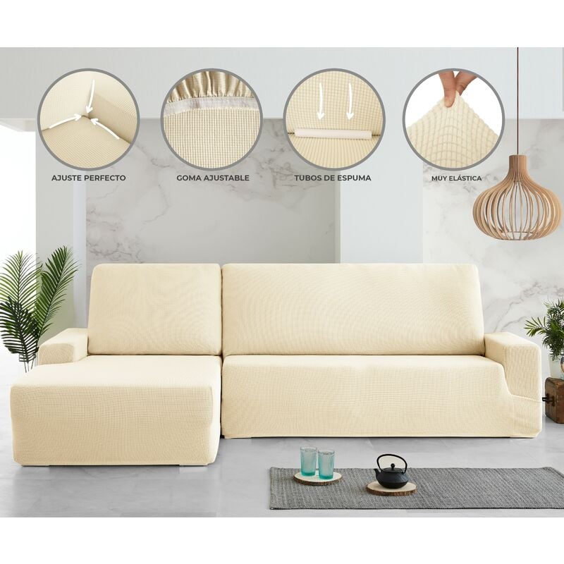 

Eiffel Textile - Funda para Chaise Longue Bielastica. Monaco. Beige Brazo Izquierda. - Beige