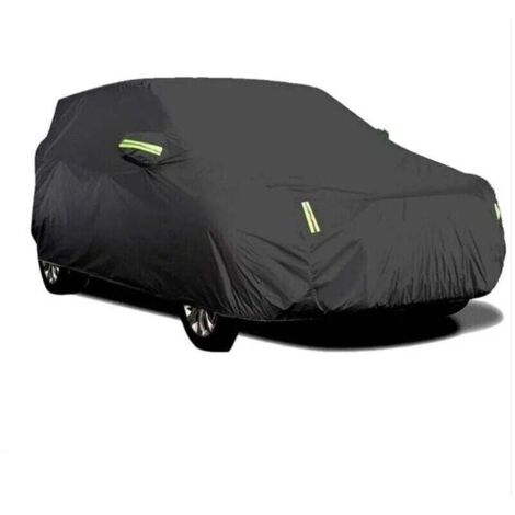 Funda para coche de exterior, transpirable, anti-UV, a prueba de polvo y nieve, con hebilla fija y banda reflectante (negra, 4,15 x 1,7 x 1,5 m)