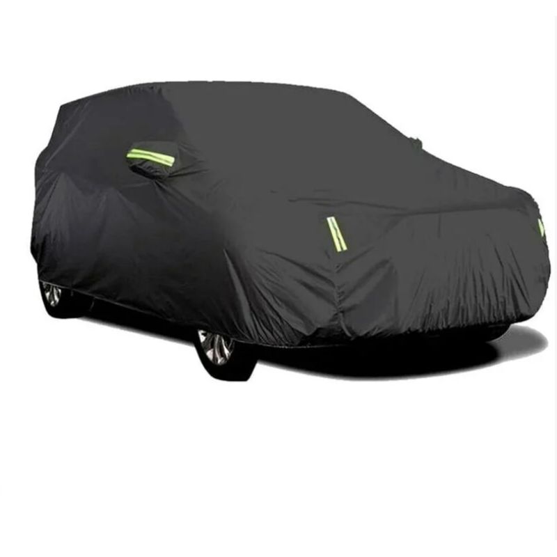 Funda para coche de exterior, transpirable, anti-UV, resistente al polvo y a la nieve, con hebilla fija y banda reflectante (negra, 4,15 x 1,7 x 1,5
