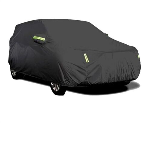 Funda para coche de exterior, transpirable, protección UV, protección contra el polvo y la nieve, con hebilla de fijación, color negro, bandas reflectantes (4,6 x 1,8 x 1,71 m)