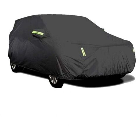 Funda para coche de exterior, transpirable, resistente a los rayos UV, al polvo y a la nieve, con hebilla fija y banda reflectante negra (4,6 x 1,8 x 1,71 m)