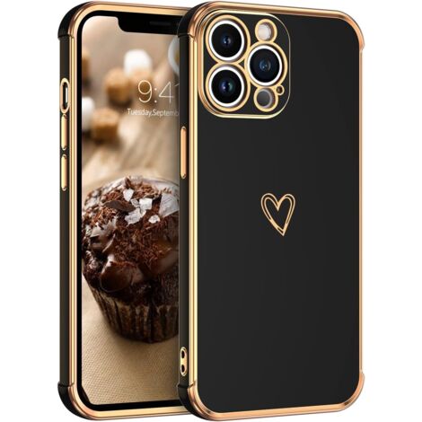 FUNDA PARA IPHONE 13 PRO MAX SILICONA NEGRA DORADA A2484 A2641