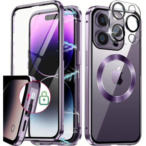 FUNDA PARA IPHONE 14 PRO MORADA CON MARCO SÓLIDO + CRISTAL PARA CÁMARA
