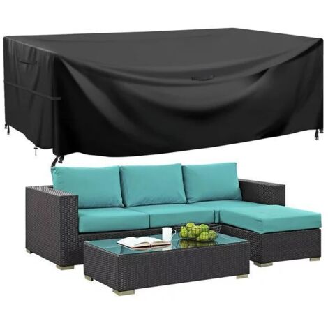 Funda para Mesa de Jardín 150 x 90 x 80 cm, Tela Oxford Negra, Impermeable, Anti-UV, Funda Protectora para Muebles de Jardín con Cuerda y Hebilla de Cierre