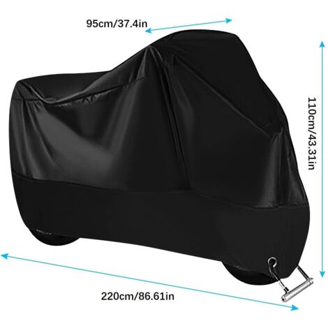Funda para motocicleta, para exteriores, 220 x 95 x 110 cm, impermeable, resistente al invierno, 210D, para motocicleta, garaje, uso interior, color negro.