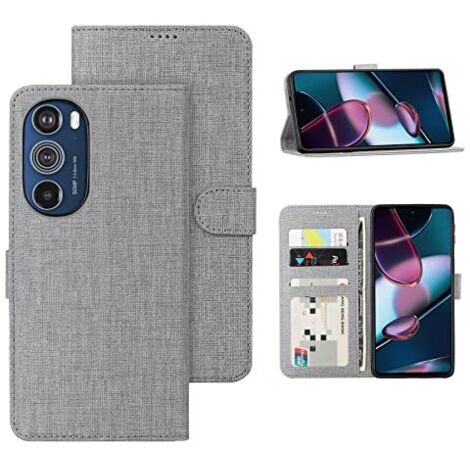 FUNDA PARA MOTOROLA EDGE 30 PRO CON SOLAPA DE TELA GRIS