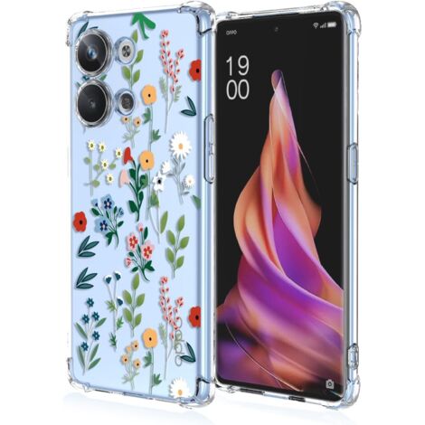 FUNDA PARA OPPO RENO9 PRO TRANSPARENTE FLORES DE COLORES ALTA SÓLIDA