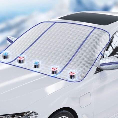 Funda para parabrisas de coche con espejo retrovisor lateral y fijación magnética para nieve, escarcha y polvo (azul, 145 x 105 cm)