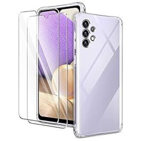 FUNDA PARA SAMSUNG GALAXY A32 5G TRANSPARENTE 2X VIDRIO TEMPLADO PROTECTOR