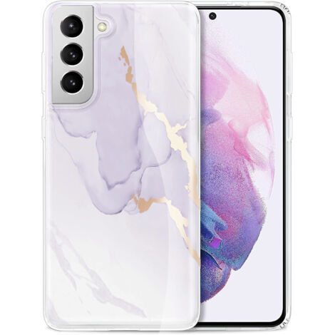 FUNDA PARA SAMSUNG GALAXY S21+ MÁRMOL MORADO CON PARTE POSTERIOR PROTECTORA DORADA
