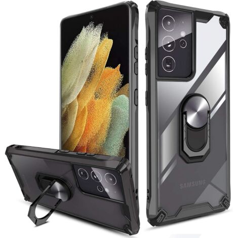 FUNDA PARA SAMSUNG GALAXY S21 ULTRA TRANSPARENTE MARCO NEGRO CON ANILLO