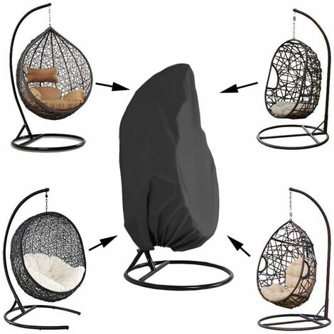 Funda para silla colgante para jardín, ratán, mimbre, silla colgante, impermeable, funda para huevo, resistente al agua y al polvo, 190 x 115 cm (negro)
