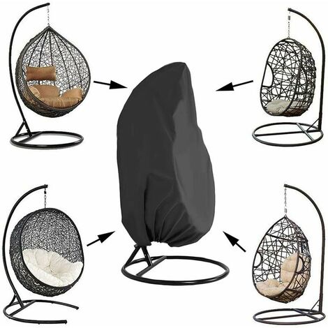 Funda para silla colgante para jardín, ratán, mimbre, silla colgante, impermeable, funda para huevo, resistente al agua y al polvo, 190 x 115 cm (negro)