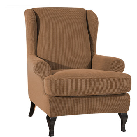 Funda para sofá/sillón orejero de tejido elástico, protector de muebles de poliéster y elastano (color café claro).