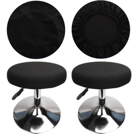 Funda para taburete redondo (4 unidades, color negro), tela de lujo, diámetro 30-40 cm, elástica, antiarrugas, lavable y resistente al polvo.