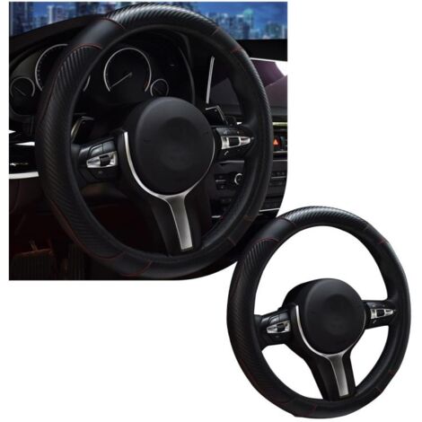Funda para volante de coche, 15 pulgadas, cuero transpirable, antideslizante, accesorio universal para el interior del coche (negro)