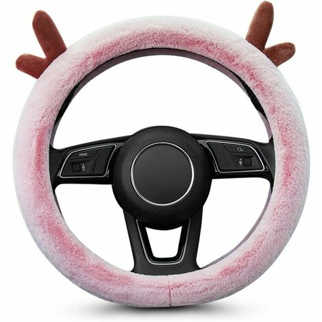 Funda para volante de coche con asta en forma de D, felpa gruesa, invierno, moda cálida, funda para volante de coche para niña, transpirable, antideslizante, 38 cm (15 "), rosa -Adélala