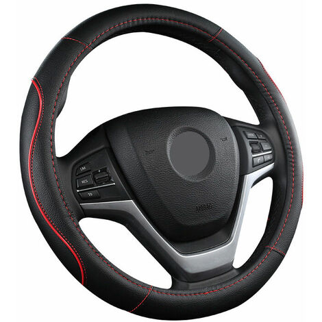 Funda para volante de coche de cuero de microfibra de 15 pulgadas (negro rojo)