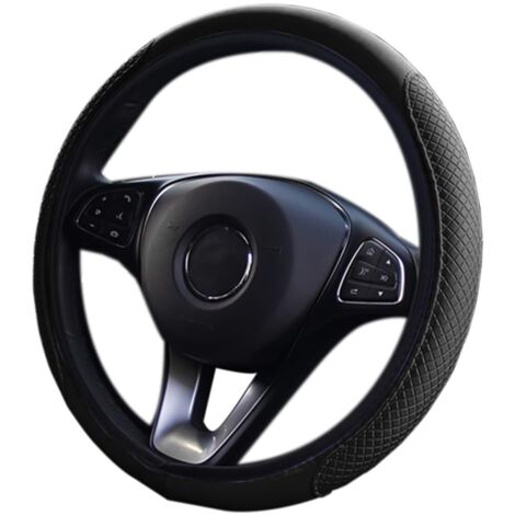 Funda para volante de coche, elástica, de piel de microfibra, diámetro 38 cm, antideslizante, transpirable, suave, universal (negro)