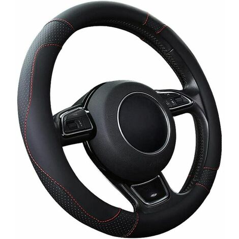 Funda para volante de coche Fundas universales para volante de cuero de microfibra 37-38cm/15 Antideslizante Transpirable Durable (Color negro)