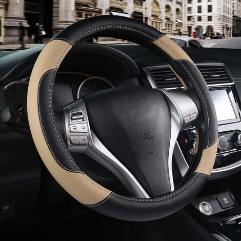 Funda para volante de coche, protector antideslizante para volante, cuero de microfibra transpirable, tamaño universal, se adapta a la mayoría de los coches (beige).