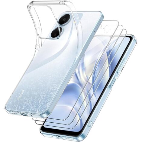 FUNDA PARA XIAOMI REDMI 10 SILICONA TRANSPARENTE + 3X CRISTAL TEMPLADO